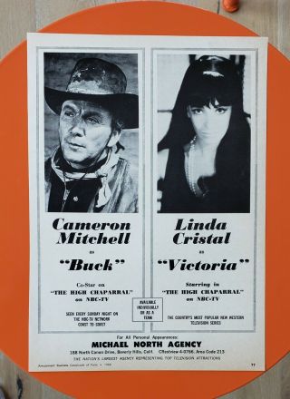 1968 Cameron Mitchell & Linda Cristal High Chaparral Photo Booking Ad