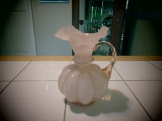 Vintage Fenton Pink Glass Pitcher With Applied Handle