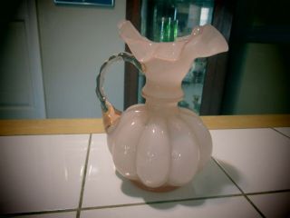 Vintage Fenton pink glass pitcher with applied handle 2
