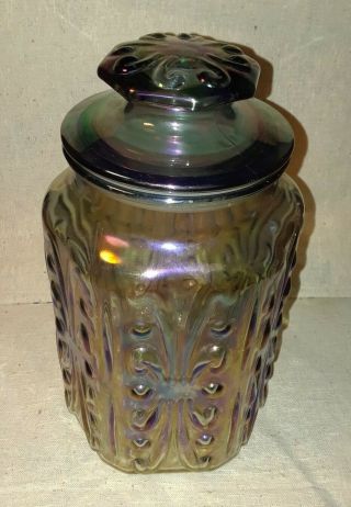 Vintage L.  E.  Smith Atterbury Scroll Iridescent Carnival Glass 9 " Canister Jar