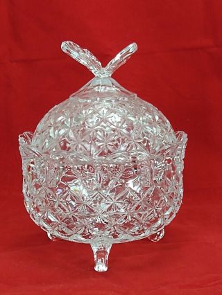 Crystal Bowl Candy Dish Pedestal Footed Butterfly Covered Lepidopterist Bowl
