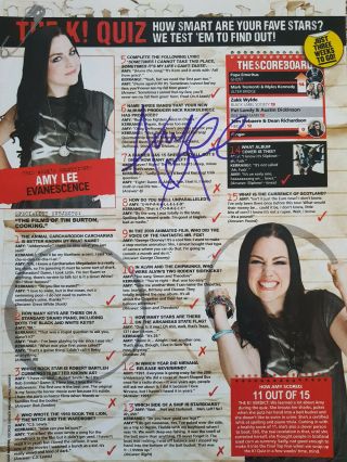 Hand Signed Amy Lee (evanescence) Autographed Poster - Rare Signature