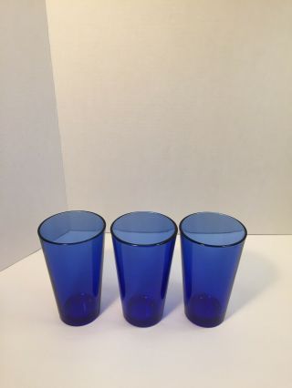Set Of 3 Vintage Libbey Metropolitan Cobalt Blue Glass Tumblers 16oz Glasses