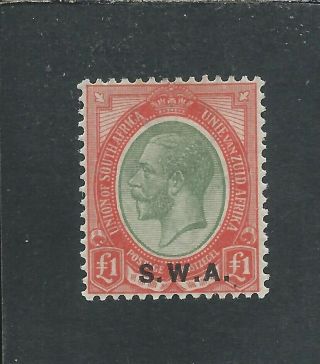 South West Africa 1927 - 30 £1 Pale Olive - Green & Red Mm Sg 57 Cat £95