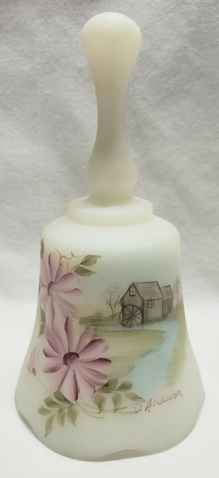 Fenton Frosted Glass Love Bell Hand Painted By D.  Anderson