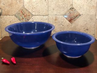 Set Of 2 Vintage Pyrex Cobalt Blue Clear Bottom Mixing Bowls 322 & 325