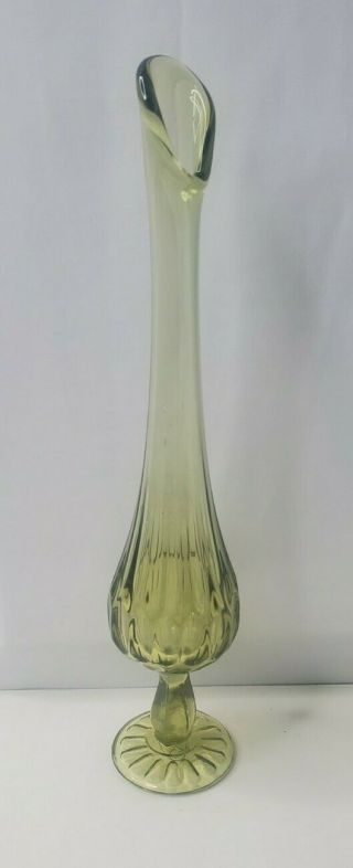 Vintage Fenton Art Glass Bud Vase Thumbprint Pattern Colonial Green 12 1/4 " Tall