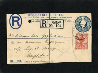 Iraq Egypt Malta 1923 Overland Mail Registered Cover - Baghdad Port Said Sliema