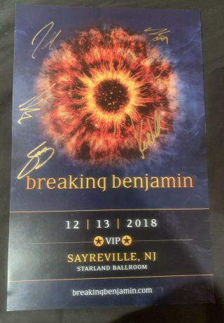 Breaking Benjamin Autograph Signed Poster Nj Starland Vip