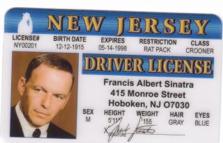 Frank Sinatra Novelty Collectors Card Drivers License