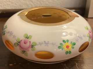 Vtg Bohemian Czech White Cased Overlay Cut To Yellow Floral Motif Glass Ashtray