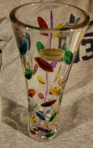 Tree of Life Bud Vase Hand Painted Colorful Pattern Murano Glass Made In Italy 2