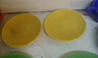Vintage akro agate plates creamer cups child toy Blue jadeite yellow 3