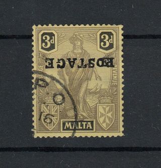 Malta 1926 Threepence Stamp With Inverted Postage Overprint S.  G.  149a Cat.  £500,
