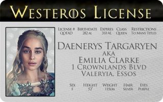 Daenerys Targaryen Game Of Thrones Emilia Clarke Plastic Card Drivers License