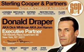 Don Draper Of Mad Men Drivers License - Advertising Madison Avenue York Ny