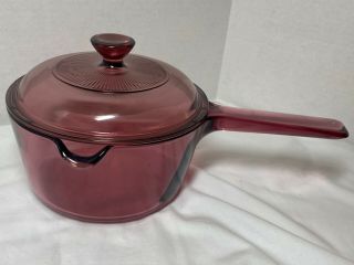 Pyrex Vision Corning Ware Cranberry Glass 1l Saucepan Pot With Spout & Lid