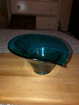 Vintage Art Glass Wavy Elegant Teal Green/blue Bowl Lily Shaped (alx)