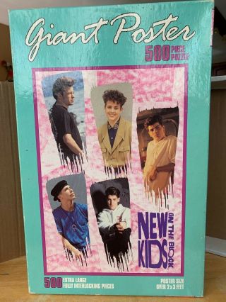 Vintage 1990 Mb Kids On The Block Giant Poster 500 Pc Puzzle Nkotb -