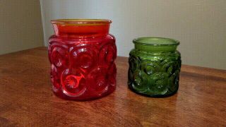 Vtg Le Smith Green & Red Moon And Star Canisters - No Lids -