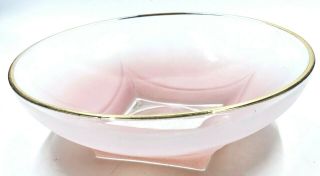 Vintage Depression Glass Footed Bowl Clear To Pink Frosted Gold Rim 6 "