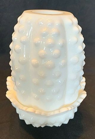 2 Piece FENTON Hobnail White Milk Glass Fairy Light Lamp Candle Votive 2
