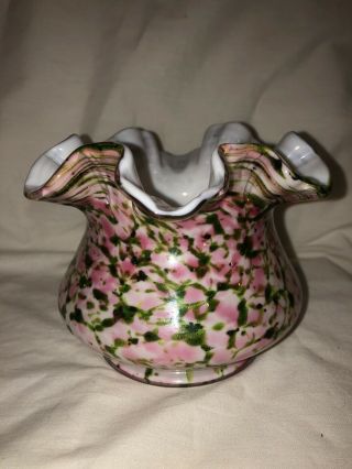 Vintage Fenton Vasa Murrhina Rose Aventurine Green & Pink Vase 4 