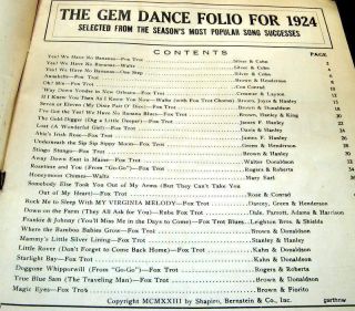 BROADWAY MUSIC 1924 GEM DANCE FOLIO FOX TROTS & WALTZES SHAPIRO & BERNSTEIN 2