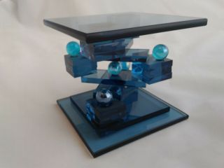 Blue Modern Art Glass Pedestal - Signed: M & J G 2000 - 4 " Wide X 3 - 1/8 " Tall