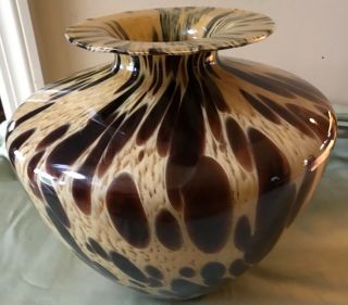 Maestri Vetrai Murano Art Glass Italy Hand Blown Large Vintage Vase Leopard