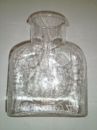 Blenko Clear Crackle Blown Glass Double Spout 8 " Water Bottle Carafe Jug
