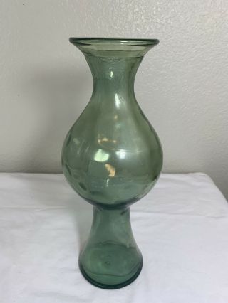 Vintage Blenko? Style Architectural Decanter Bottle Green Art Glass Vase 2