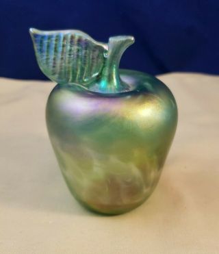 Signed Roger Vines 1984 Msh Glass Iridescent Apple Paperweight Mt St Helen Ash