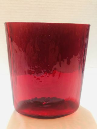 Ruby Red Art Glass Hand Blown Vase Blenko? Textured Sides (pr)