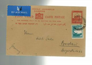 1936 Haifa Palestine Postal Stationery Postcard Cover To Breslau Germany
