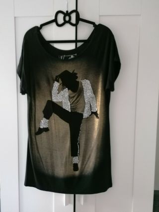 Next Size 12 Black T - Shirt Top With Michael Jackson Jewelled Detail Rare