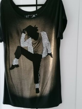Next size 12 Black t - shirt top with Michael Jackson jewelled detail Rare 2