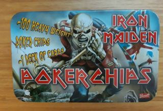 Iron Maiden Poker Chips & Deck Of Cards In Tin Case Cards & Chips Un - Opened.