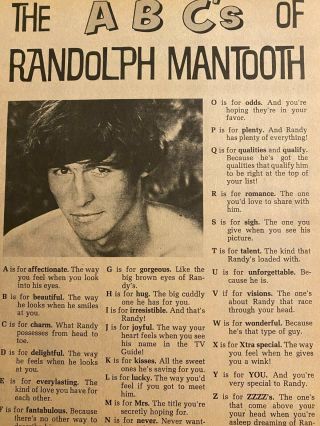 Randolph Mantooth,  Randy,  Full Page Vintage Clipping
