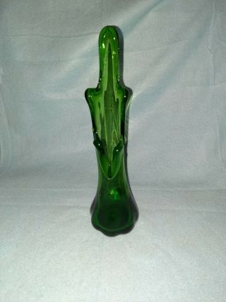 Bright Emerald Green Mcm Swung Glass Vase | Pulled Finger Glass 11 "