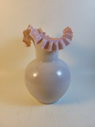 Vtg Fenton Style Lavender/pink Milk Glass Ruffled Edge Vase 7 "