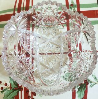 Antique American Brilliant Cut Glass Serving Bowl 8 "