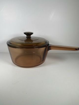 Vintage Corning Ware Visions Amber Saucepan V - 2.  5 - B Lid N2 1/2 C Pyrex France
