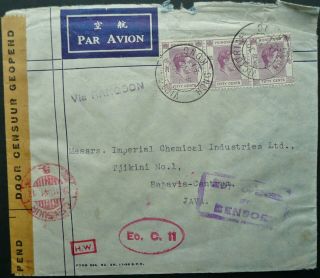 Hong Kong 4 Nov 1941 Airmail Cover From To Batavia,  Java Via Rangoon - Censored