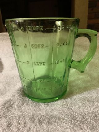 Hazel Atlas Vintage Green Glass 4 Cup Measuring Cup W Handle And Spout