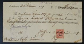 Palestine,  Jaffa,  1918,  1st Opda Revenue On Cheque,  Ex.  Rare M78