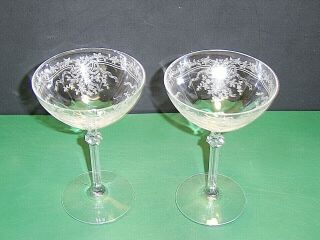 Pair Fostoria June Etched Crystal 6 " Tall Champagne Sherbets