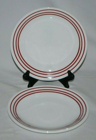 Set Of 3 Corelle Ruby Red 8 1/2” Luncheon Plates White With Red Bands