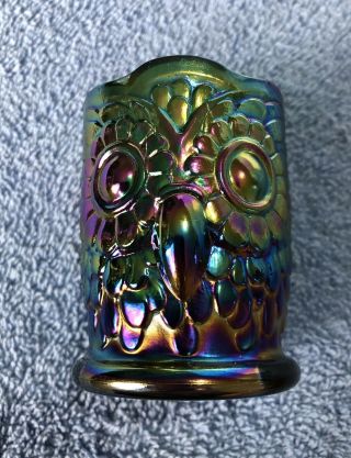 Bob St Clair Green Carnival Glass Owl Toothpick Holder