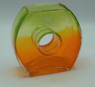 Margie’s Garden Hand Blown Bubble Glass Vase Hombre Orange & Green